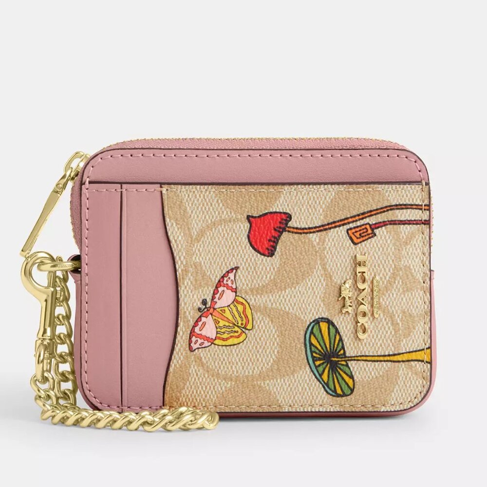 Coach Pink and Tan Floral Wallet